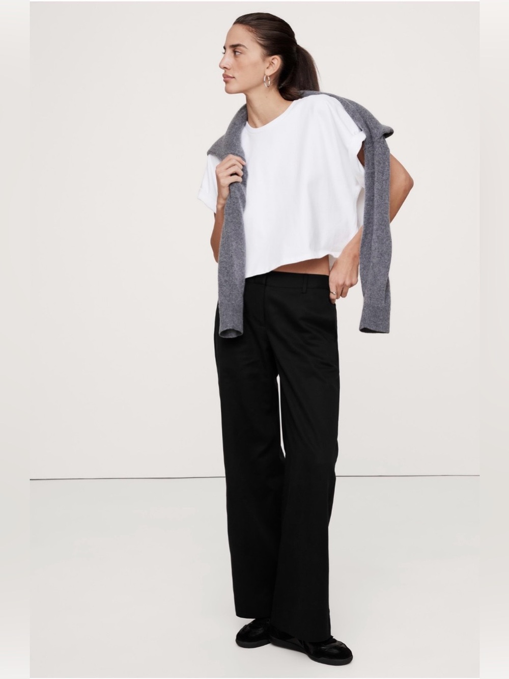 NWT-Banana Republic Black Everyday Wide-Leg Pant Tencel Cotton, Size XXS